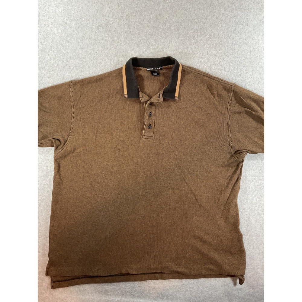 Nike Golf Mens Large Brown Textured Cotton Polo Shirt SS Micro Stripe #704